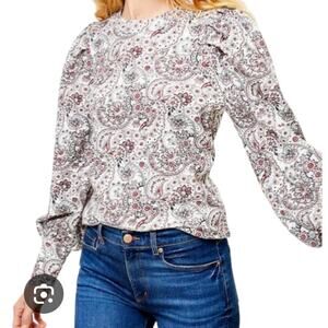 LOFT Floral Sweatshirt Womens size Medium puff sleeve Red Fall style